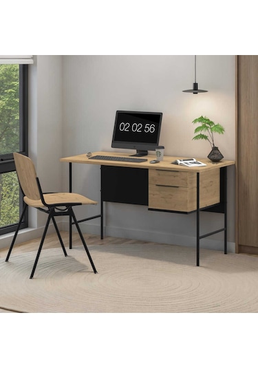 Focus Çalışma Masası Florida Meşe - Siyah 130x75x60 Cm Meşe