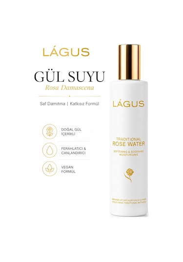 Lágus Rosa Damascena Katkısız Gül Suyu Cam Şişe 100 ML