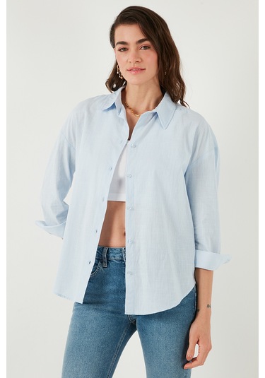 Lela Pamuklu Regular Fit Uzun Kollu Düz Bayan Gömlek Cf25S168305 Mavi
