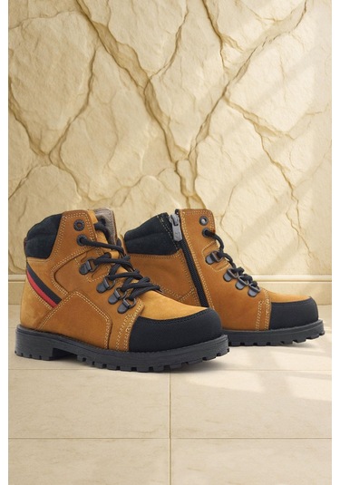 Rakerplus Hakiki Deri Sarı Bağcıklı Fermuarlı Çocuk Bot Sarı