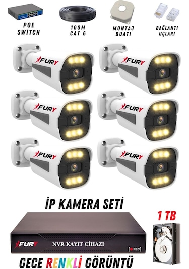 Fury 6 Kameralı Ip Güvenlik Kamerası Seti 4mp Gece Renkli Su Geçirmez 1506 1tb