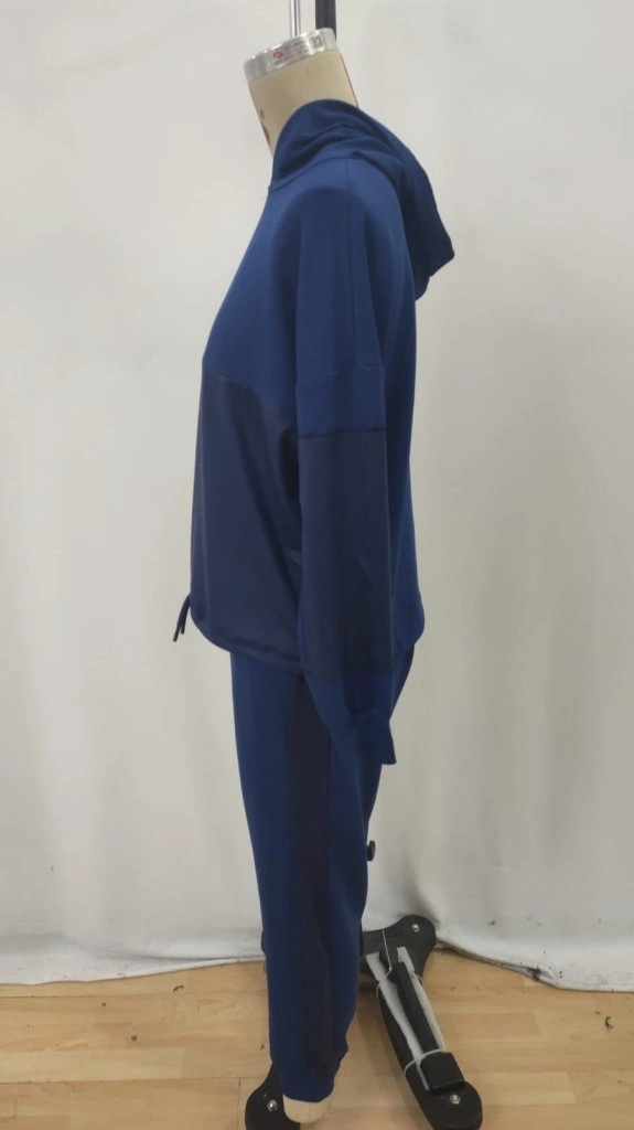 Tua Moda Kadın Uzun Kollu Kapşonlu Viskon Iki Iplik Bluz Ve Pantolon Ikili Takım Lacivert