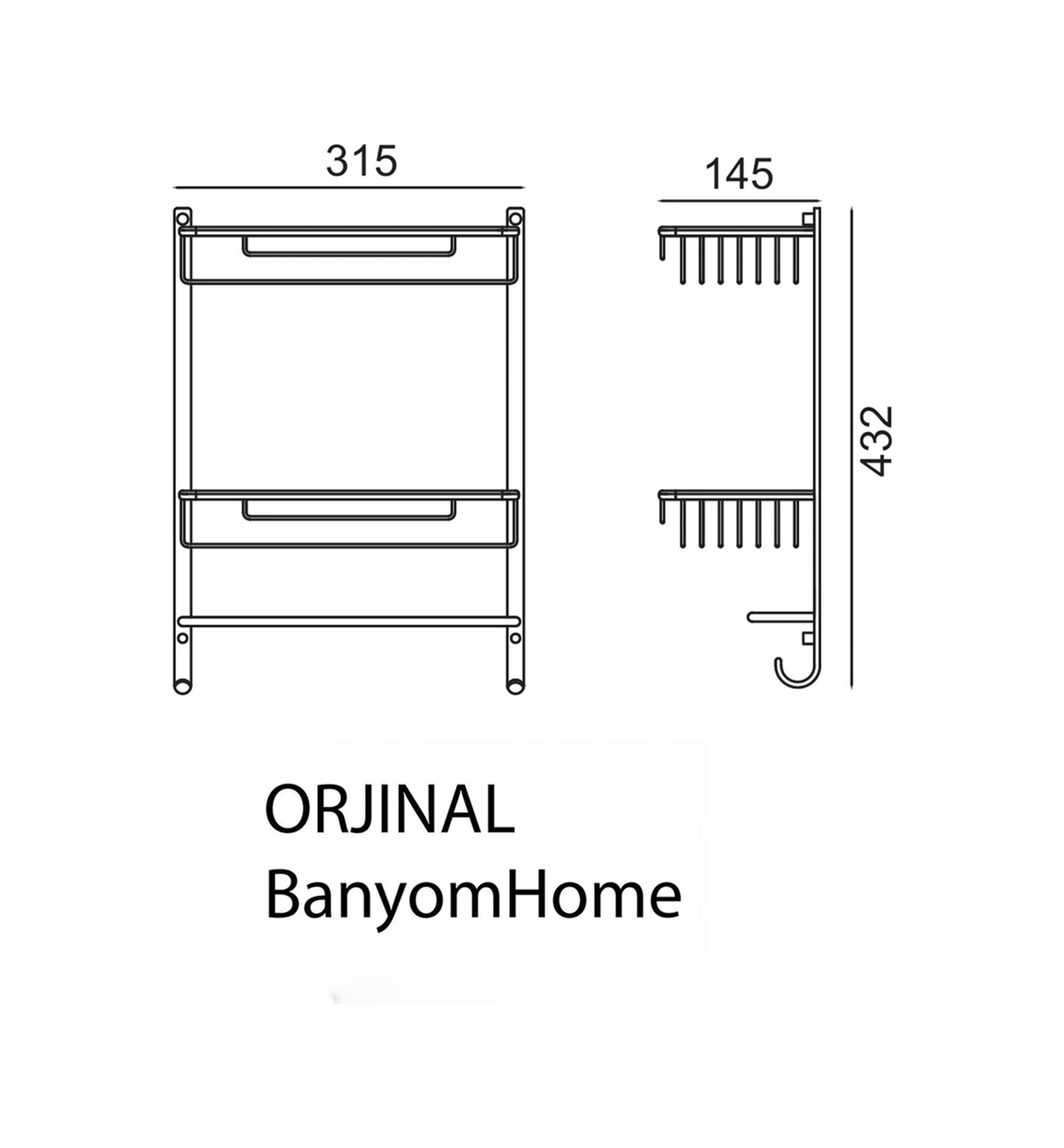 Çelik Banyo Paslanmaz Pirinç İkili Havluluk Şampuanlık Banyo Rafı Siyah