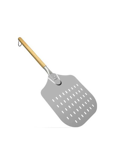 Çıkarılabilir Ahşap Sap Sızıntı Deliği Paslanmaz Çelik Pizza Spatulası Gümüş - Siyah Gümüş - Siyah
