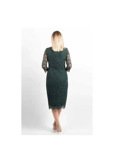 Ezze Kadın Büyük Beden Taş İşlemeli Dantel Abiye Elbise 2280 Yeşil Yeşil