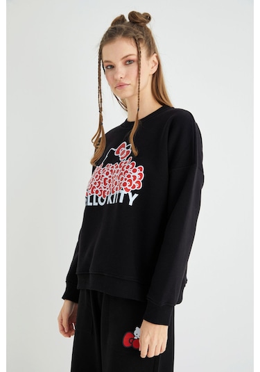 Hello Kitty Lisanslı Baskılı Kalın Oversize Fit Sweatshirt Çok Renkli