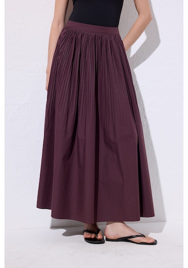 Piliseli Geniş Etek Mürdüm Mürdüm