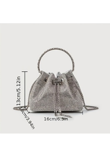 Dancemonkey Bling Rhinestone Kova Çanta, Trendy Dekorasyon Gri