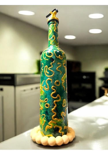 El Yapımı Altın Varaklı Yağdanlık Tasarım Sunum Standı İle Şık Mutfaklar Ve Sofralar Yeşil