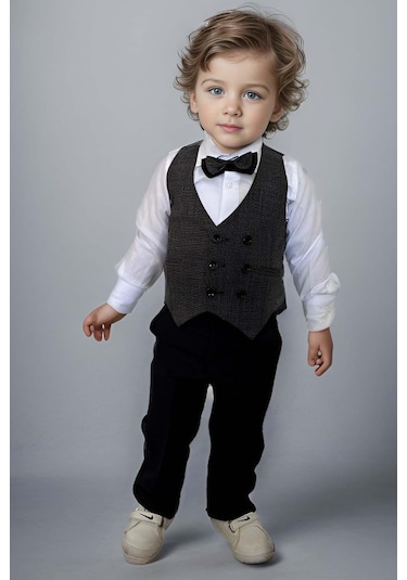 Riccotarz Erkek Bebek Takım Elbise Gri Yelekli Alt Üst Takım Gri