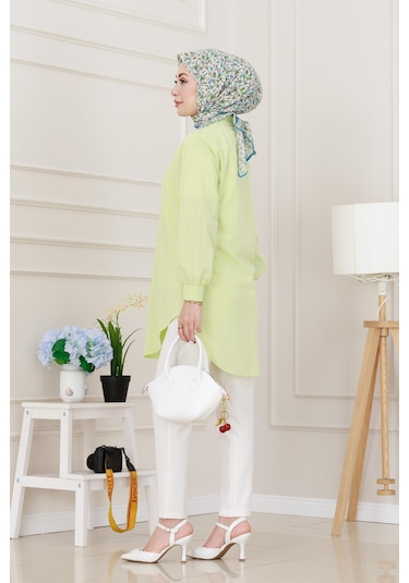 Sevitli Göğüsü Taş Detaylı Oversize Tunik-sarı-5230 Sarı