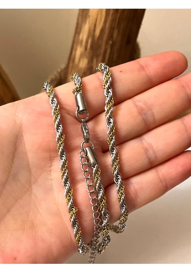 Çelik Burgu Arası Zincir Model Unisex Kolye Bileklik Set 3mm