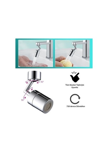 Buffer 720 Derece Dönebilen 4 Filtreli Tüm Musluk Tipleri İle Uyumlu Montaj Aparatlı Musluk Başlık - 9036518020682drvs1