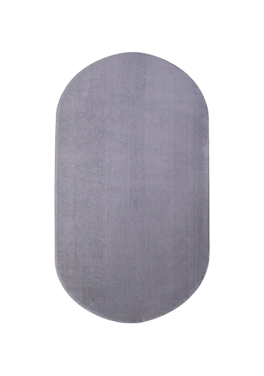 Açık Gri Fluffy Oval Post Peluş Halı Antibakteriyel Kaymaz Taban