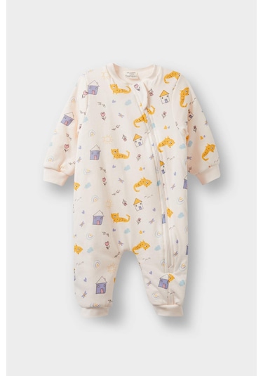 Defacto Kız Bebek Yenidoğan Desenli Fermuarlı Penye Uzun Kollu Tulum F2189a525aupn344 Pembe