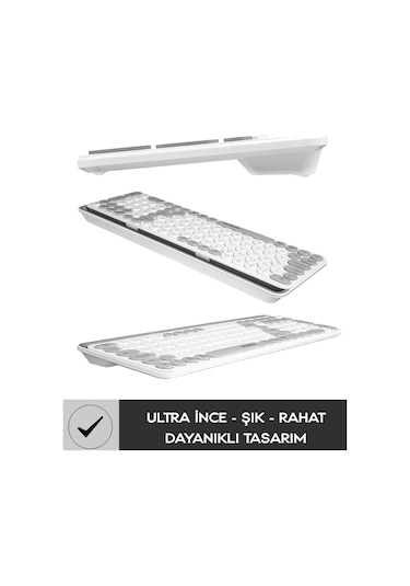 EKW-28 2.4G+Bluetooth BT1+BT2 Çoklu Cihaz Bağlantılı Ulta İnce Q (Mac-Wın-Ios-Android) Kablosuz Klavye