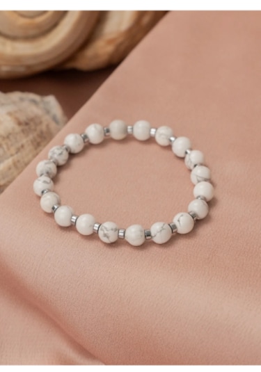 Bbaccessorıes Trend Doğaltaş Bileklik Beyaz - Gri