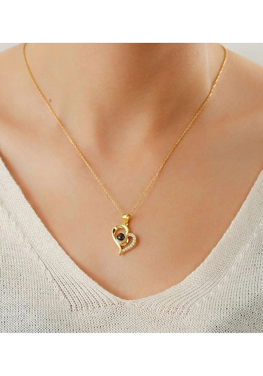 Herşey Nota 925 Ayar Gümüş 100 Dilde Seni Seviyorum Yazılı Projektör Kolye Gümüş