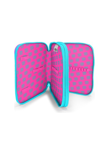 Coral High Kids Renkli Dondurmalı Kedi Desenli Çift Katlı Kalem Çanta 11139 Çok Renkli