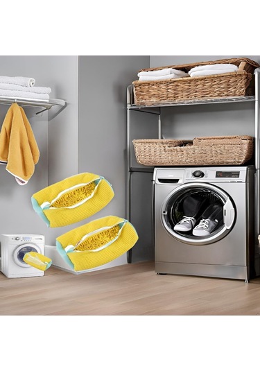 Qingmipy Sarı Renkli Ayakkabı Yıkama Çantası - Dayanıklı Poliester, Makine Yıkamada Hasarı Önler, Otomatik Kilitleme Rezipak, Çok Amaçlı Kullanım Sarı