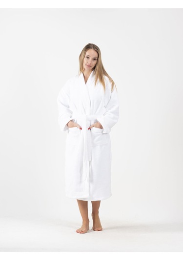 Kadife Kimono Bornoz Unisex Beyaz