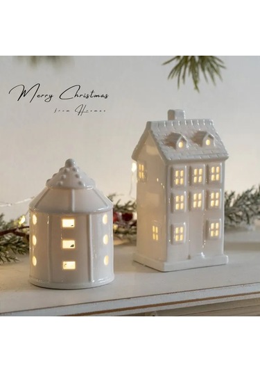 Kangvka Keramik Led Ev Figürü, Yumuşak Işıkli Geceligi, Dekoratif Ev Odası Süs Eşyası, Noel Ve Yıllık Süsleme Beyaz