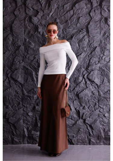 Madonna Yaka Uzun Kollu Fitilli Kadın Bluz Beyaz