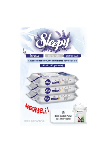 3 'lü Sleepy Lavantalı Bebek Vücut Temizleme Mendili 50'li Ve Rosie Pamuk Tekli