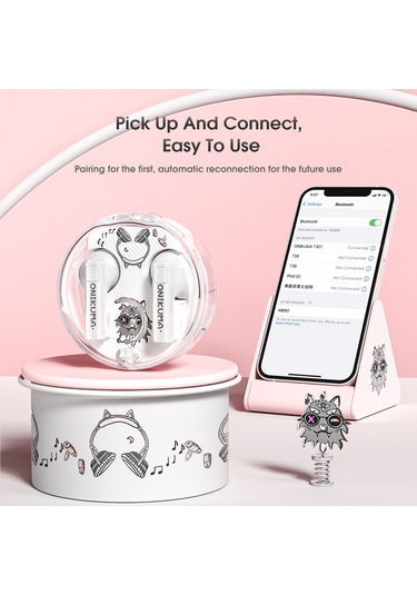 Onıkuma T301 Şeffaf Karikatür Kablosuz Bluetooth Kulaklık Beyaz