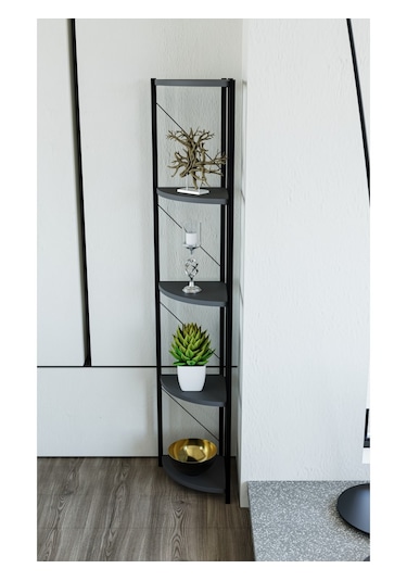 Alpa Ev Mobilya Üçgen Köşe Raf, 5 Raflı Metal Gövdeli Dekoratif Kitaplık, Çok Amaçlı Ünitesi Antrasit Alpa Ev Mobilya Üçgen Köşe Raf, 5 Raflı Metal Gövdeli Dekoratif Kitaplık, Çok Amaçlı Ünitesi Antrasit