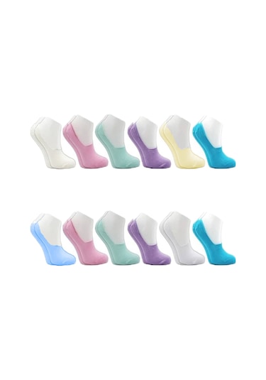 12 Li Kadın Ekonomik Kısa Babet Çorap Pamuklu Asorti Karışık Renk 001