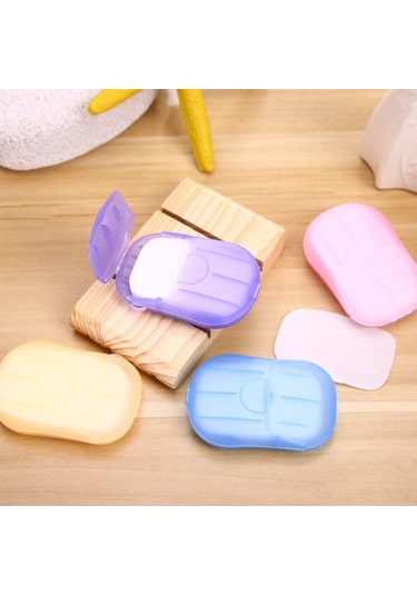 Geeksen Seyahat İçin Tek Kullanımlık Sabun Kağıdı Kutulu - 20 Adet Mini Sabun Parçacığı, El Yıkama, Temiz Ve Hijyenik, Hafif Ve Taşınabilir, Mor Mor