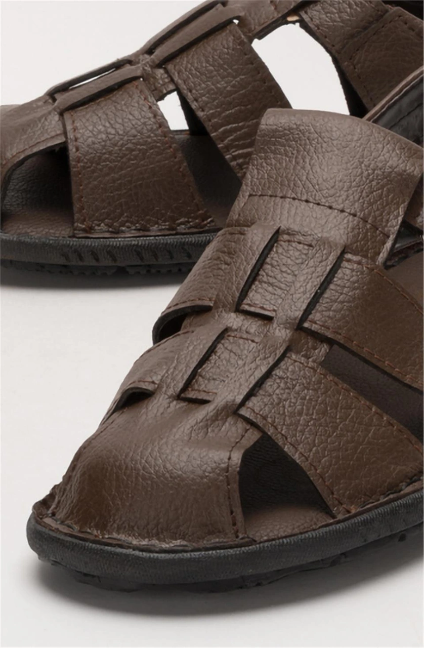 Erkek Hakiki Deri Yazlık Hafif Günlük Ayakkabı Sandalet Kahverengi Kahverengi