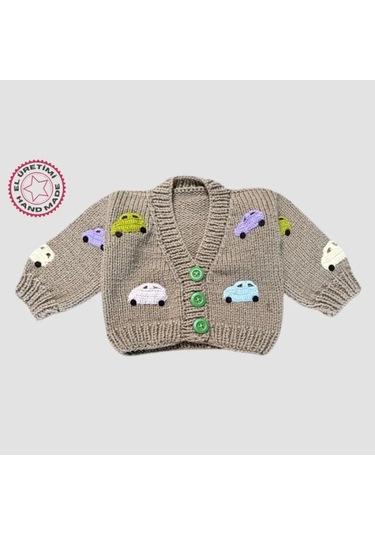 Uretti - Gülnur 2184 - El Örgüsü Araba Motifli Erkek Çocuk Hırka 3 Yaş