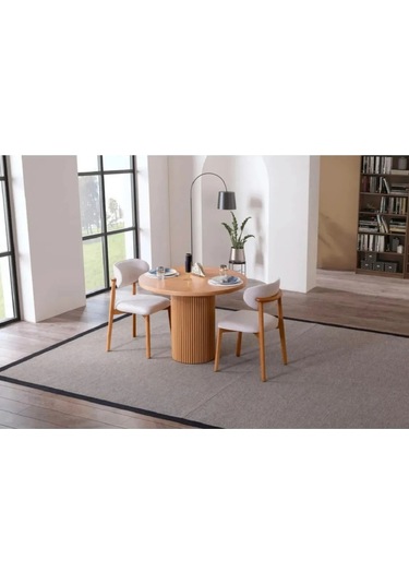 Terra 90x90 Sabit Ahşap Masa Yemek Odası Takımı, Mutfak Takımı 2 Adet Sandalye Krem