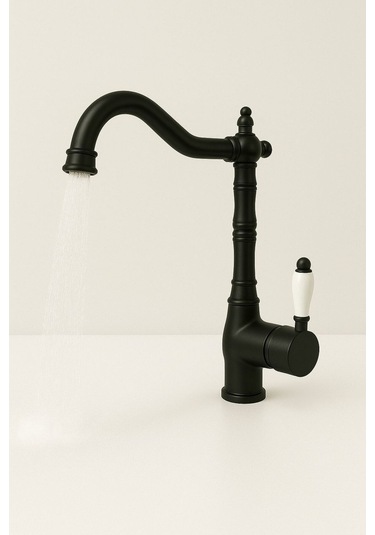 Rudi Armatür 360 Döner Gövdeli Üstün Kalite Pirinç Malzeme Rustik Eviye Bataryası Siyah