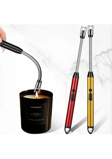 Elmpaly Usb Şarj Edilebilir Ark Çakmak Kırmızı Altın Renk Mum Barbekü Kamp İçin Kompakt Mutfak Aleti 170mah Uzun Ömürlü Pil Hızlı Ateşleme Altın