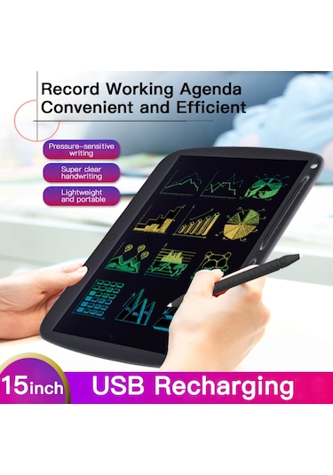 Mufunye 15 İnç Renkli Elektronik Çizim Tahtası, Çift Kalemli Monokrom Model Mavi Mavi