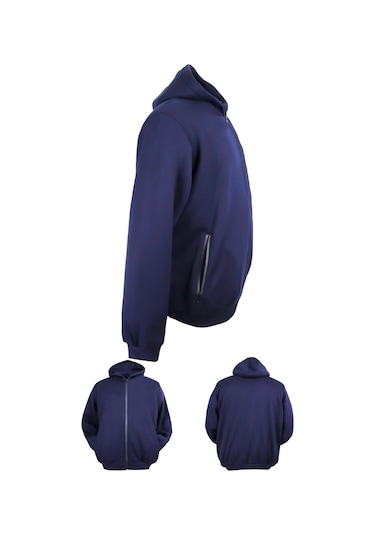 Erkek Büyük Beden 105 - 185 Kilo Arası İçin Uygun Kapüşonlu 3 İplik Şardonlu Kışlık Kalın Sweat Mont Indigo