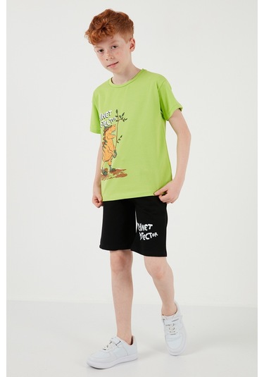 Lela Pamuklu Regular Fit Bisiklet Yaka Şortlu Alt-Üst Erkek Çocuk Takım 6212009 Fistik