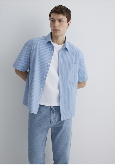 Mavi Oversize Kısa Kol Mavi Erkek Gömlek M0211487-83767 Mavi