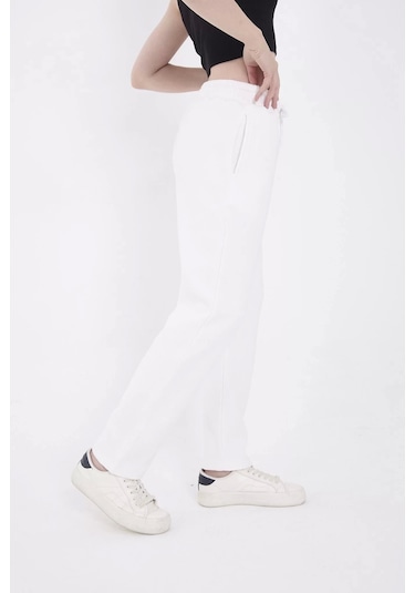 Oversize Boru Paça Baskılı Eşofman Pantolon - Beyaz Beyaz