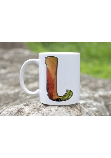 L Harf Yaprak Renkleri İle Kupa Bardak - Kişiye Özel Alfabe Harfli Bardak - Hediye Beyaz