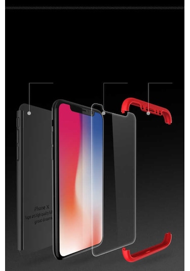 Apple Uyumlu iPhone X Kılıf Zore Ays Kapak Siyah-Kırmızı