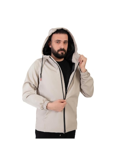 Freemen Erkek Taş Içi Astarlı Kanguru Cepli Su Ve Rüzgar Geçirmez Kapüşonlu Cepli Yağmurluk Taş