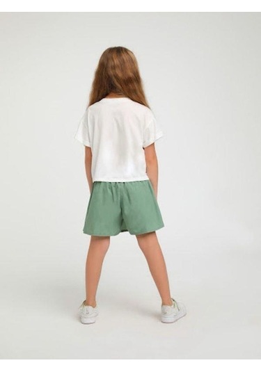 Kız Çocuk Pileli Bel Lastikli Şort Etek-14125 Yeşil