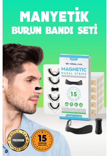 Premium 15 Li Siyah Manyetik Burun Bandı Seti Rahat Nefes, Kola