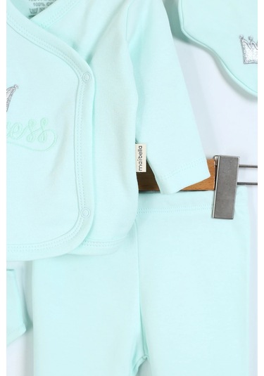 Prenses Desenli Müslin Kız Bebek Hastane Çıkışı Bebek Kıyafetleri Yenidoğan Hastane Çıkış Seti 5 Li Su Yeşili