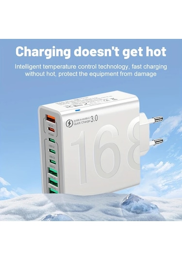 Xuweiwei Kaxoe 8in 1 Hızlı Şarj Siyah Usb Adaptör 4 Usb 4 Type C Telefon Şarj Aleti Qc 3 0 İphone Uyumlu Samsung İçin Siyah