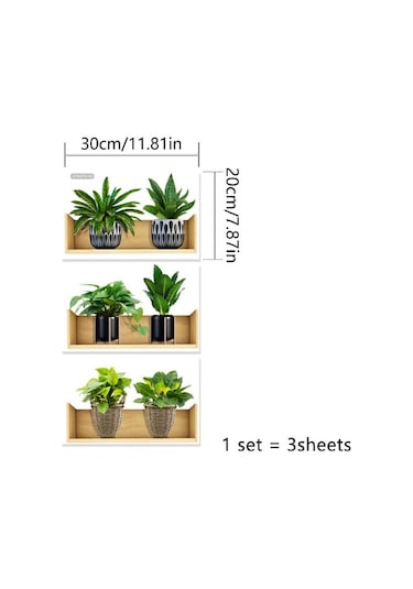 Raflı Bitki Tasarımlı Yapışkanlı Sticker 20 30 Cm 3lü Set 5060 Çok Renkli
